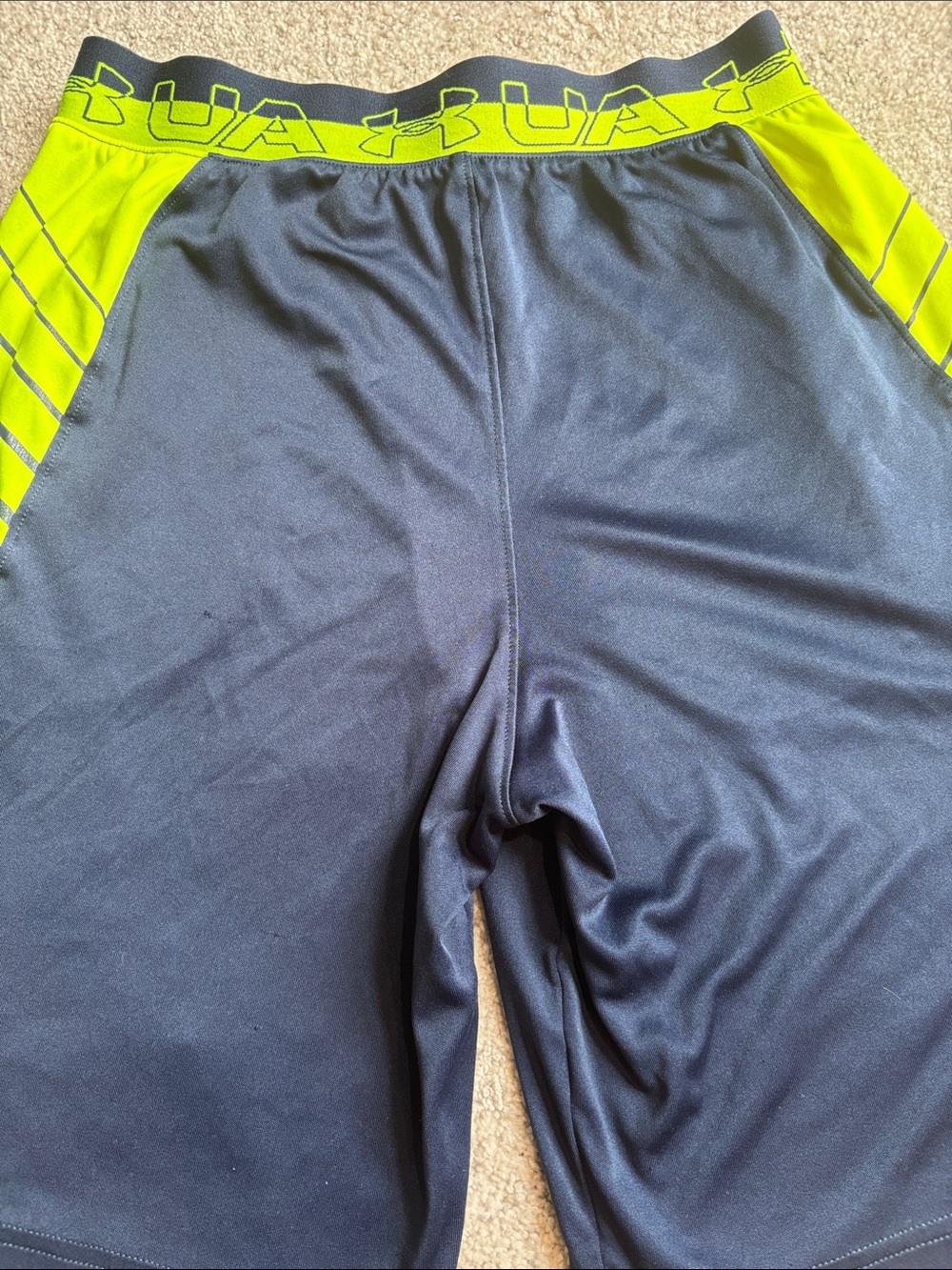 Under Armour Boys Navy with Neon Yellow Athletic Shorts - Picture 5 of 5